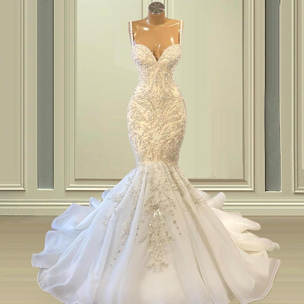 Wedding Dresses Under103, Biztunnel Elegant Long Mermaid Sweetheart Sleeveless Tulle Lace Wedding Dress