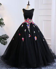 Bridesmaid Dresses Peach, Black Tulle Long Prom Gown Black Evening Dress