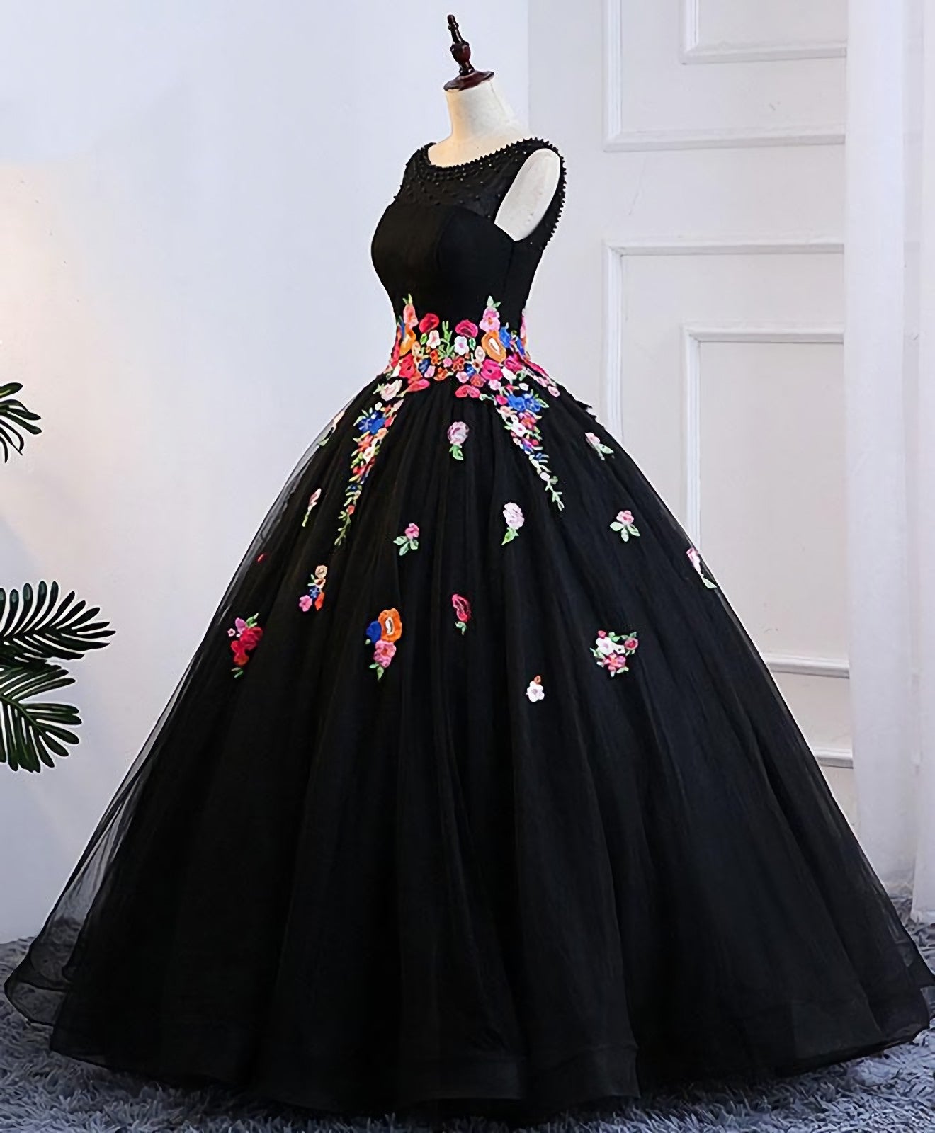 Bridesmaids Dresses Blush Pink, Black Tulle Long Prom Gown Black Evening Dress