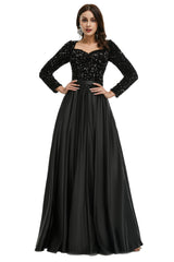 Party Dresses For Teens, A-Line Sequins Sweet Neck Long Sleeve Prom Dresses