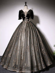 Formal Dresses Simple, Black A-Line Tulle Lace Long Prom Dress, Black Lace Formal Dress