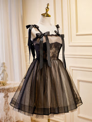 Homecoming Dress Sweetheart, Black A-Line Tulle Lace Short Prom Dress, Black Lace Homecoming Dresses