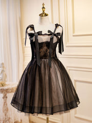 Homecomming Dress Vintage, Black A-Line Tulle Lace Short Prom Dress, Black Lace Homecoming Dresses