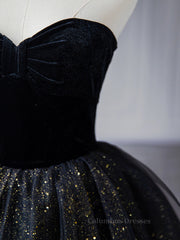 Homecoming Dresses Long, Black  A-Line Tulle Shiny Tulle Long Prom Dress, Black Tulle Formal Dresses