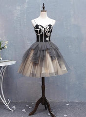 Prom Dress Under 101, Black and Champagne Sweetheart Short Formal Dress Party Dress, Short Homecoming Dresses