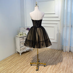 Prom Dresses Guide, Black and Champagne Tulle Sweetheart Lace Short Party Dress, Tulle Homecoming Dresses