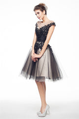 Party Dresses For Christmas Party, Black and White Lace Short Homecoming Dresses