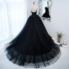 Formal Dress Suits For Ladies, Black Ball Gown Sweetheart Satin and Tulle Formal Gown, Black Party Dresses