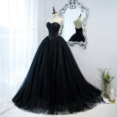 Formal Dress For Beach Wedding, Black Ball Gown Sweetheart Satin and Tulle Formal Gown, Black Party Dresses