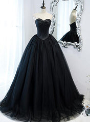 Formal Dresses For Weddings Mothers, Black Ball Gown Sweetheart Satin and Tulle Formal Gown, Black Party Dresses