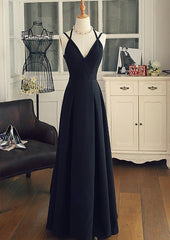 Evening Dresses 1921S, Black Chiffon Straps Long A-line Junior Prom Dress, Black Party Gowns