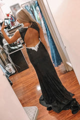 Black Deep V-Neck Mermaid Prom Dress with Slit