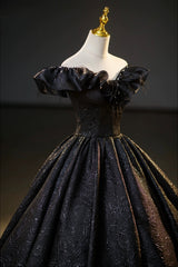 Homecoming Dress Blue, Black Floor Length V-neck Off the Shoulder Formal Dress, Black A-Line Evening Dress