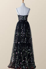 Prom Dress Near Me, Black Floral V Neck Long Formal Dress