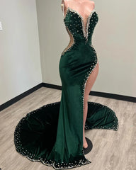 Party Dress Formal, Black Girl Prom Dresses Long Mermaid Green Prom Gown With Train