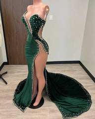 Party Dress Shops Near Me, Black Girl Prom Dresses Long Mermaid Green Prom Gown With Train