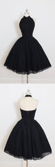 Homecomming Dress Black, Black Halter Homecoming Dress,A Line Open Back Short Prom Dresses