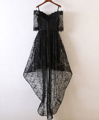 Formal Dresses Size 19, Black High Low Lace Prom Dress, Black Homecoming Dress
