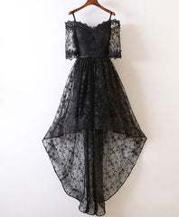 Formal Dresses Fall, Black High Low Lace Prom Dress, Black Homecoming Dress