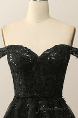 Prom Dresses 2050, Black Lace Off the Shoulder Tiered Layers Long Formal Gown