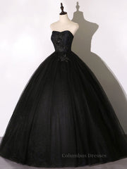 Floral Prom Dress, Black Long Prom Dresses, Black Lace Formal Evening Dress
