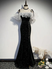 Evening Dresses Elegant, Black Mermaid Long Formal Dress Party Dress, Off Shoulder Black Evening Dresses
