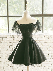 Prom Dresses For Girls, Black Off Shoulder Lace Sweetheart Lovely Short Homecoming Dress, Black Party Dress