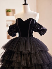 Prom Dress Brands, Black Off Shoulder Tulle Long Prom Dress, Black Formal Evening Dress