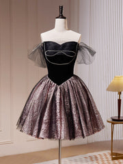 Formal Dress Idea, Black Off Shoulder Tulle Short Prom Dress, Black Homecoming Dress