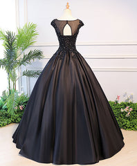 Prom Dresses Fitted, Black Round Neck Lace Long Prom Dress, Black Evening Dress
