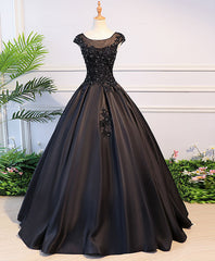 Prom Dresses Lace, Black Round Neck Lace Long Prom Dress, Black Evening Dress