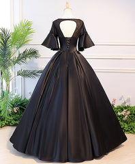 Prom Dresses 2029, Black Round Neck Satin Lace Long Prom Dress, Sweet 16 Dress
