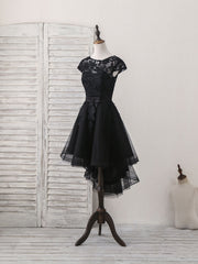 Prom Dress Boutiques Near Me, Black Round Neck Tulle Lace Applique Short Prom Dress, Black Homecoming Dress