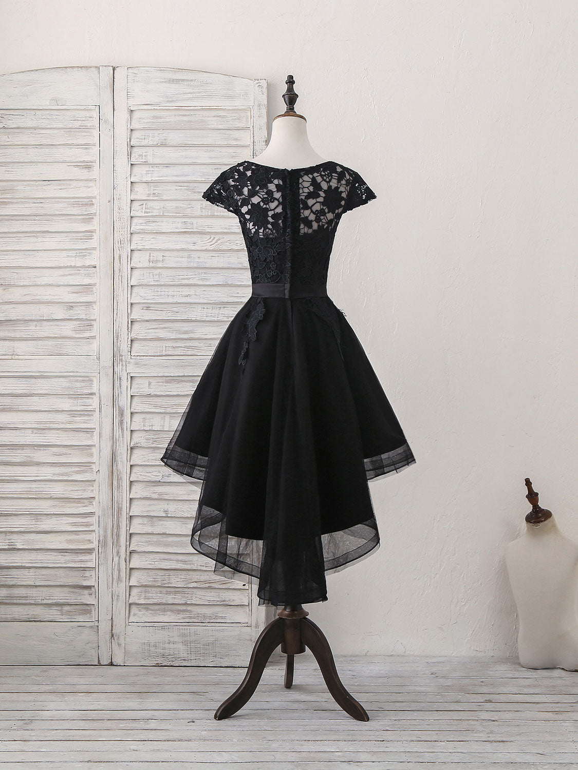 Prom Dress 2025, Black Round Neck Tulle Lace Applique Short Prom Dress, Black Homecoming Dress
