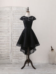 Prom Dress Near Me, Black Round Neck Tulle Lace Applique Short Prom Dress, Black Homecoming Dress