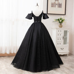 Prom Dresse 2018, Black Satin and Tulle Ball Gown Off Shoulder Evening Dress Party Gown, Black Long Formal Dress