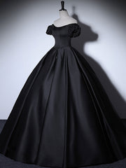 Prom Dress Country, Black Satin Long Prom Dresses, Black Long Formal Sweet 16 Dress