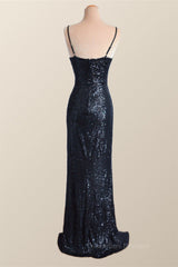 Party Dress Name, Black Sequin Straps Faux Wrap Party Dress