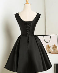Formal Dress, Black Short V-neckline Knee Length Party Dress, Black Homecoming Dress Prom Dress