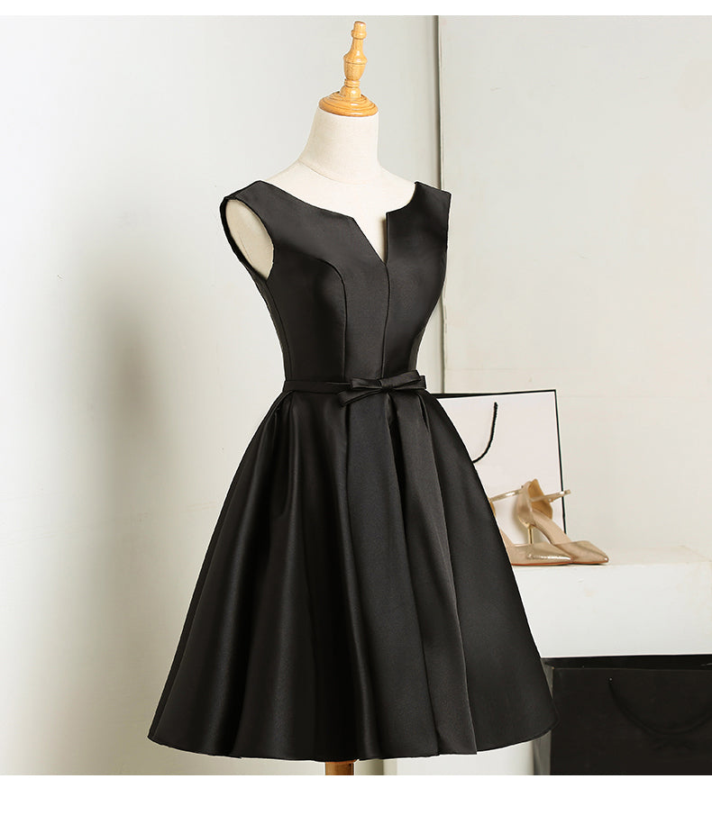 Prom, Black Short V-neckline Knee Length Party Dress, Black Homecoming Dress Prom Dress