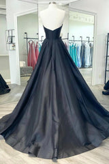 Homecoming Dress Style, Black Strapless Satin Long Prom Dress, Black A-Line Evening Dress