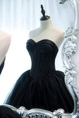 Party Dresses Outfit, Black Strapless Tulle Long A-Line Prom Dress, Black Formal Evening Gown