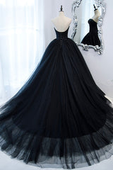 Party Dress Shopping, Black Strapless Tulle Long A-Line Prom Dress, Black Formal Evening Gown