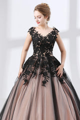 Formal Dresses Prom, Black Sweetheart Applique Lace See Through Prom Dresses