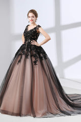 Formal Dresses 2044, Black Sweetheart Applique Lace See Through Prom Dresses