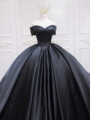 Formal Dresses Over 53, Black Sweetheart Neck Satin Long Prom Gown, Black Sweet 16 Dress