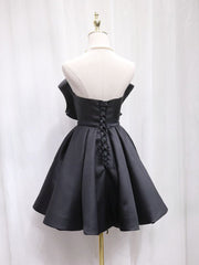 Formal Dresses Online, Black Sweetheart Neck Satin Short Prom Dress, Black Homecoming Dress