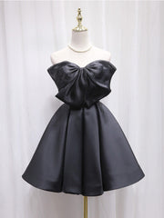 Formal Dress Stores, Black Sweetheart Neck Satin Short Prom Dress, Black Homecoming Dress