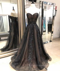 Party Dress Express Photos, Black sweetheart neck tulle lace long prom dress, black evening dress