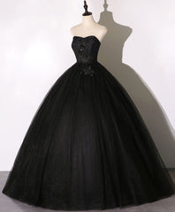 Formal Dress Shop, Black Sweetheart Neck Tulle Long Prom Dress Black Evening Dress